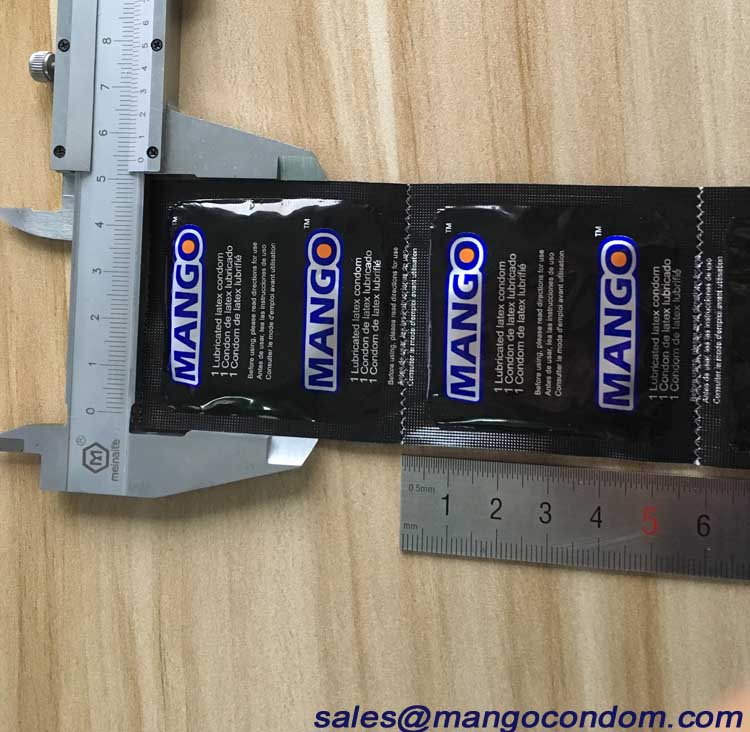 Mango condom foil wrapper size
