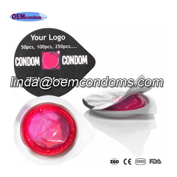 Custom brand condom in capsule pack.