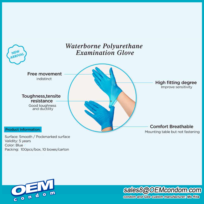 Waterborne polyurethane examination gloves
